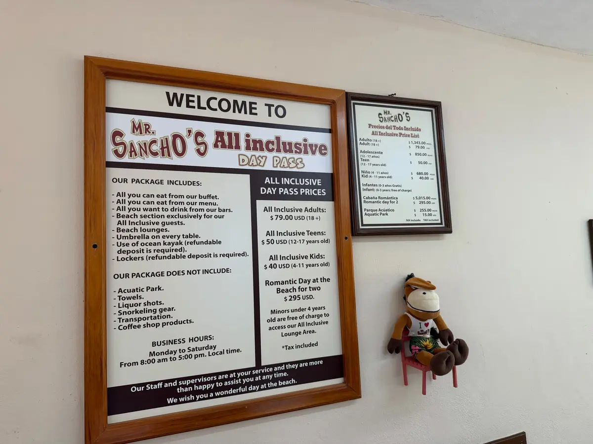 Prices of entrance to Mr. Sanchos