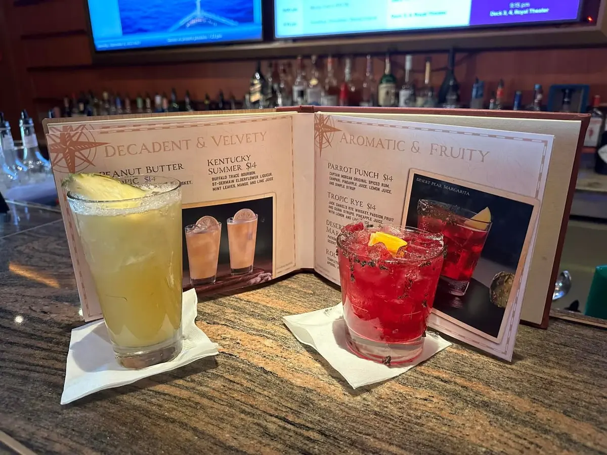 Schooner Bar menu with drinks