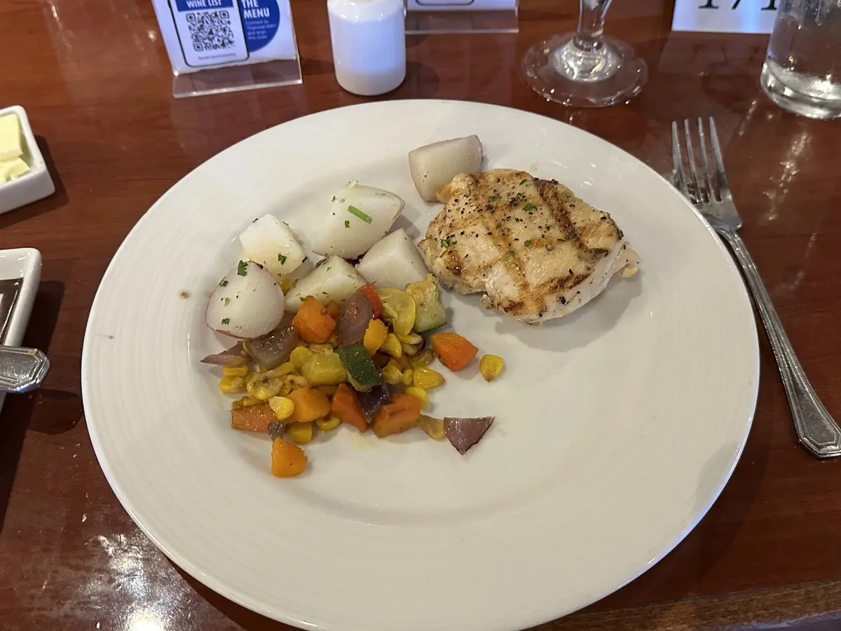 Carnival Elation, Main Dining Room chicken breast Carnival Elation, Main Dining Room chicken breast
