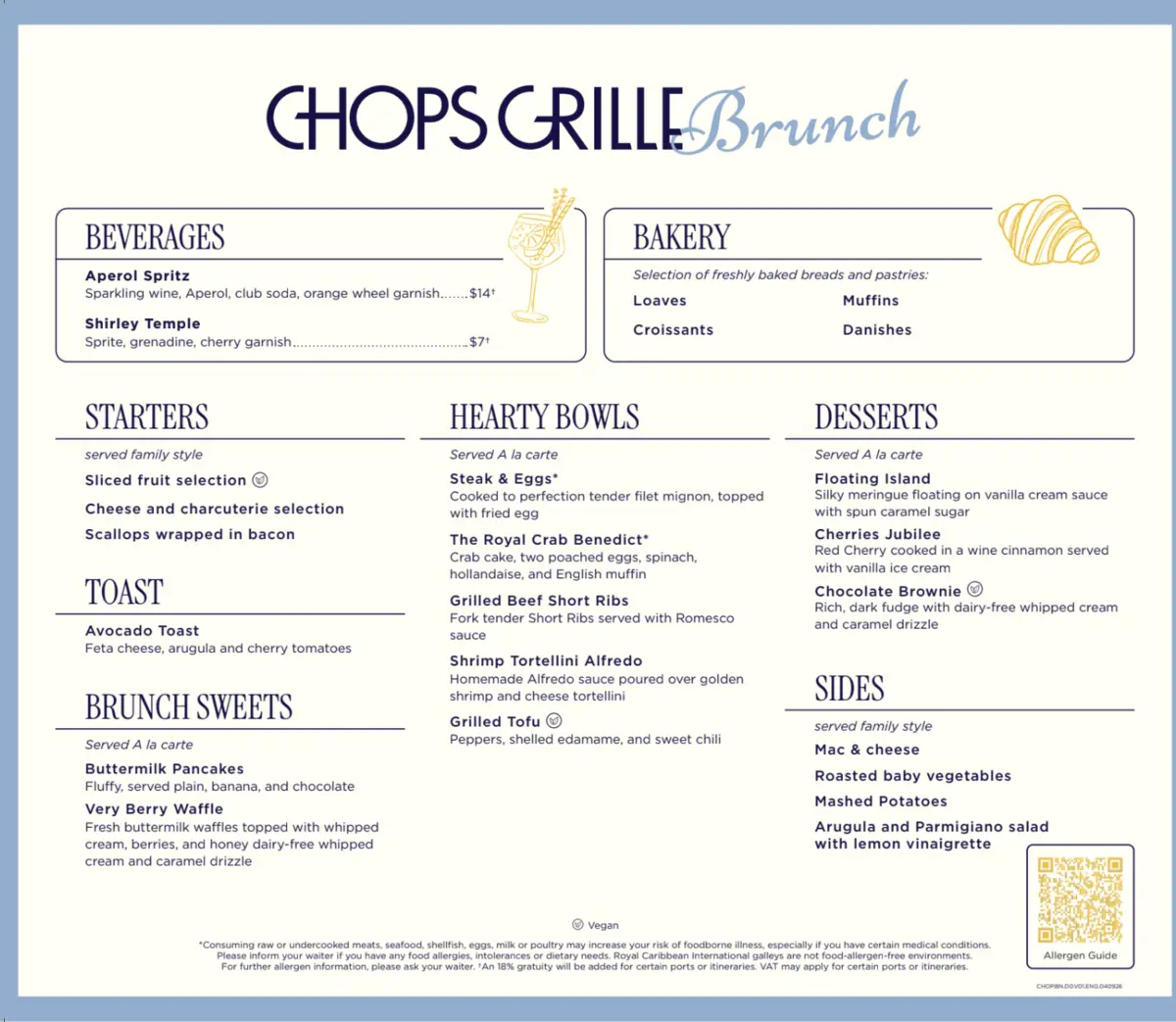 Chops Grille brunch menu