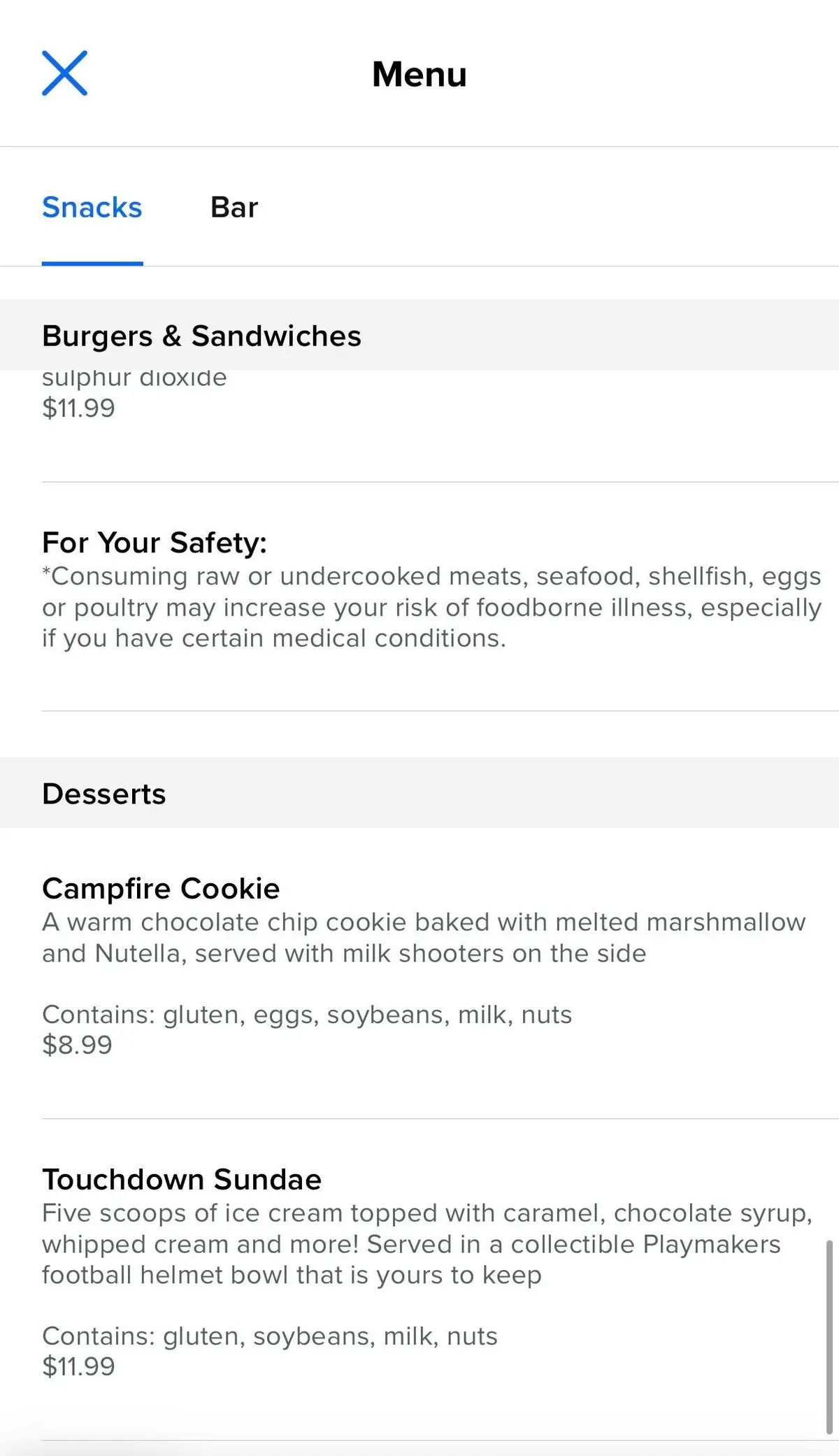 Desserts on the menu