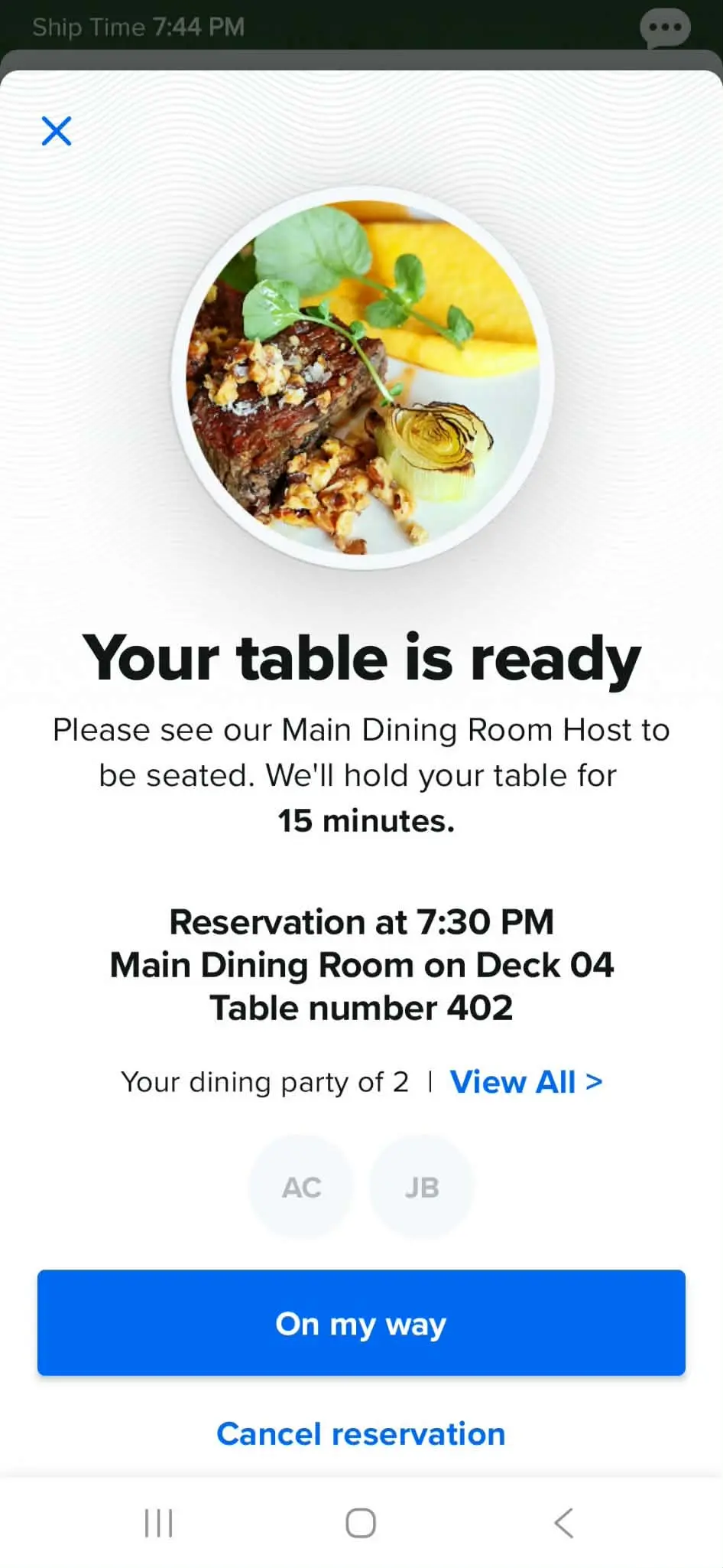 My Time Dinner notification