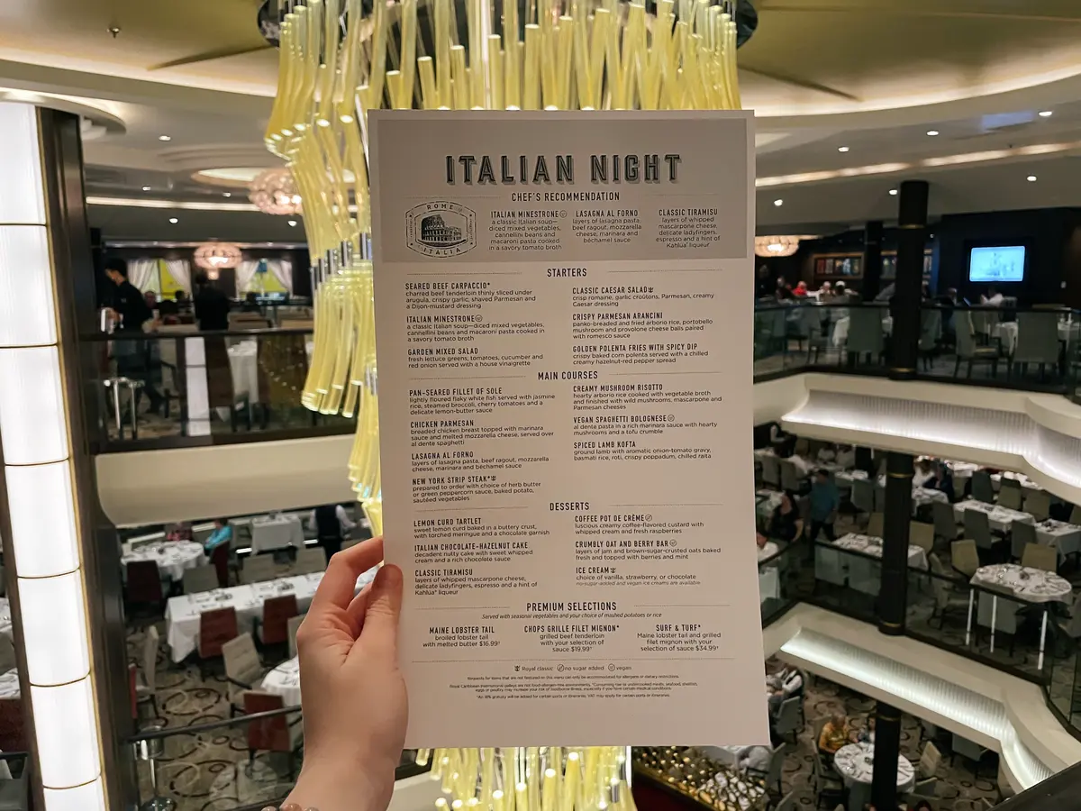 Royal Caribbean MDR Menu Royal Caribbean MDR Menu