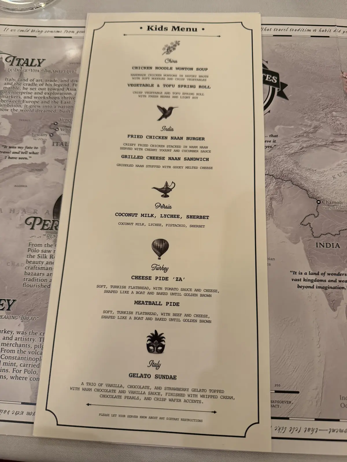 Kids menu