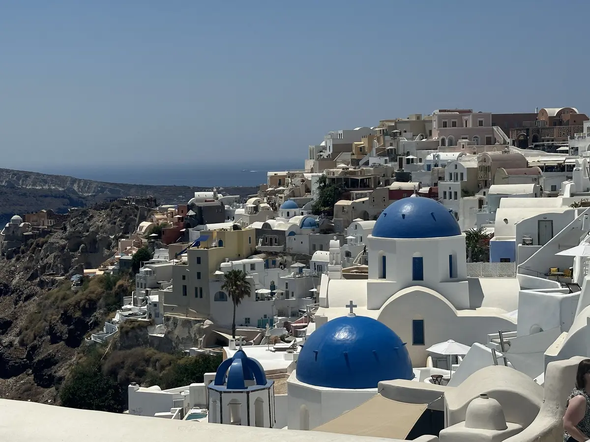 Santorini-Greece-Ascent Picture of blue domes in Santorini, Greece
